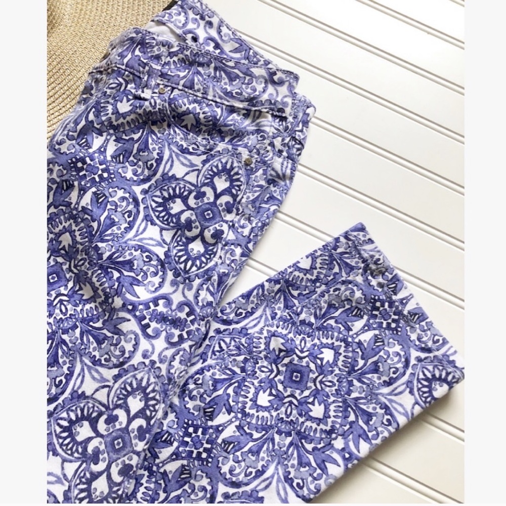 Blue & White Rare Damask Ankle Skinny Jeans Printed Denim - Picture 10 of 14